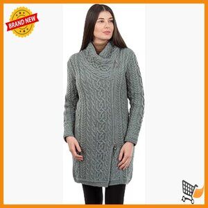 Merino Wool Zip Cardigan with Hood and Pockets, Long Length